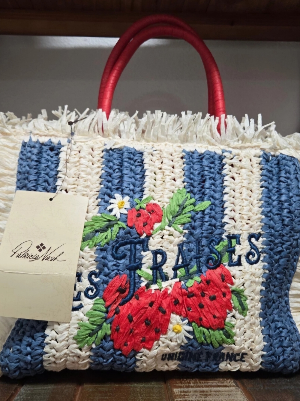 Patricia Nash Les Fraises Resort Small Straw Top Handle Tote Bag new with tags
